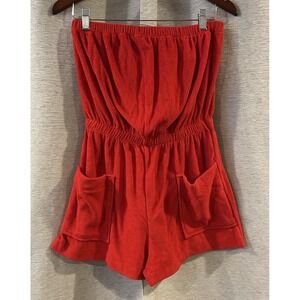 Vintage‎ Terrycloth Califronia Romper One Piece Jumper Size Medium Red Coverup
